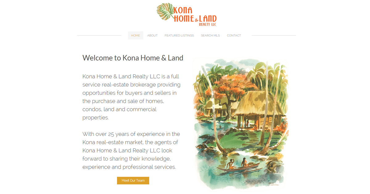 Image of the homepage of KonaHomeAndLand.com